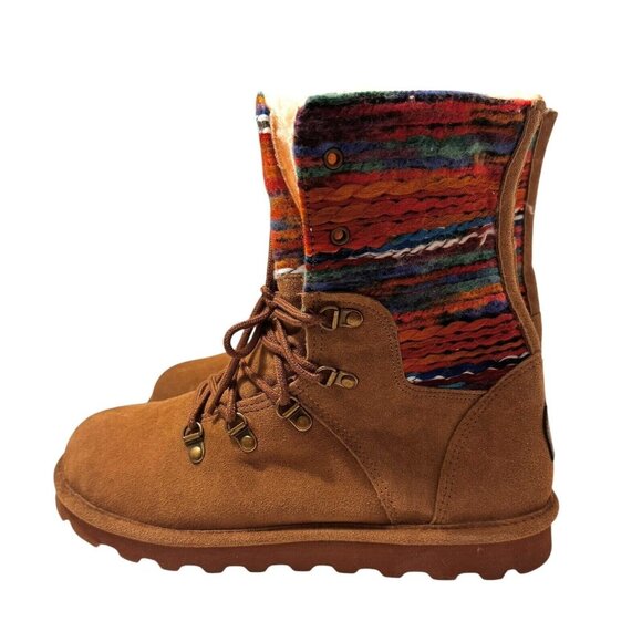Bearpaw Womens Boots 12 Maria Suede Brown Wool Blend Lining Colorful Knit Upper - Picture 2 of 11